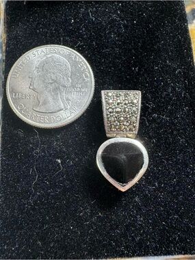 Black Onyx Teardrop Pendant with Marcasite Accents